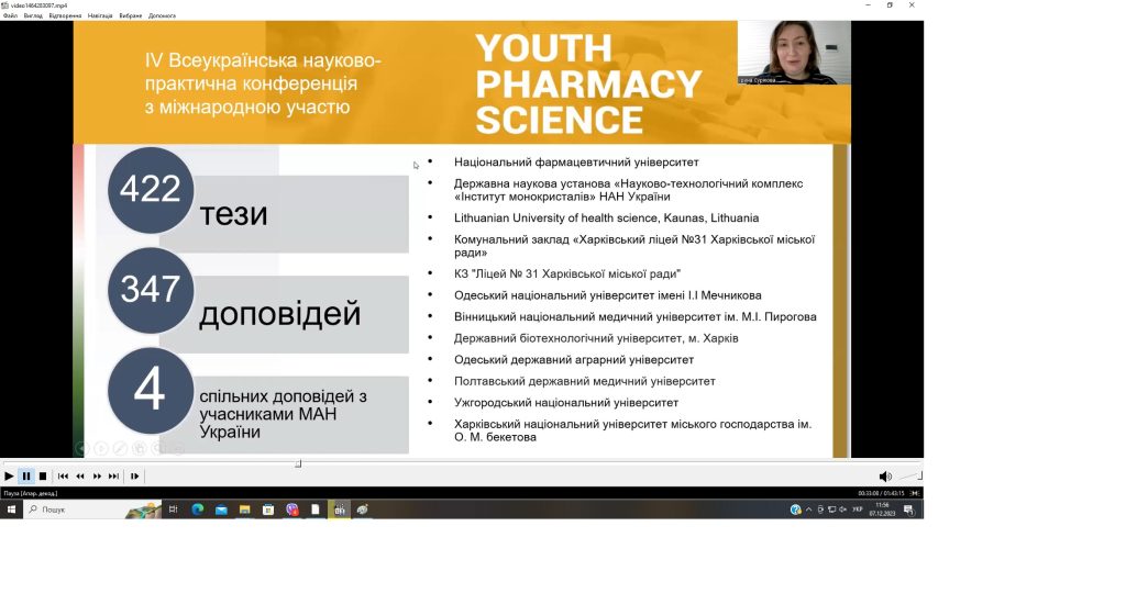 06 грудня 2023 р. розпочала свою дводенну роботу ІV Всеукраїнська науково-практична конференція з міжнародною участю «YOUTH PHARMACY SCIENCE»