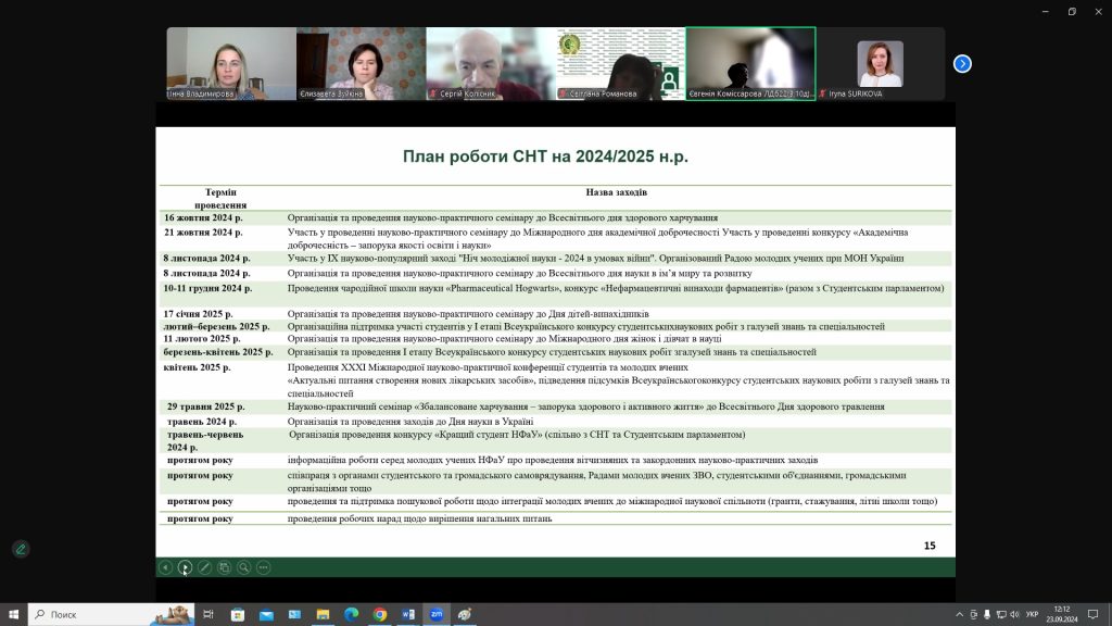 23 вересня 2024 р. відбулось об’єднане засідання Ради молодих вчених  та Студентського наукового товариства  університету